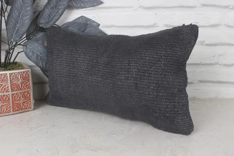 Cushion Cover, Kilim Pillow Cover, Handwoven Pillow, 8x16 Black Pillow Cover, Natural Pillow, Interior Designer Pillow, Pillow for Sofa, Bed Cushion - 3