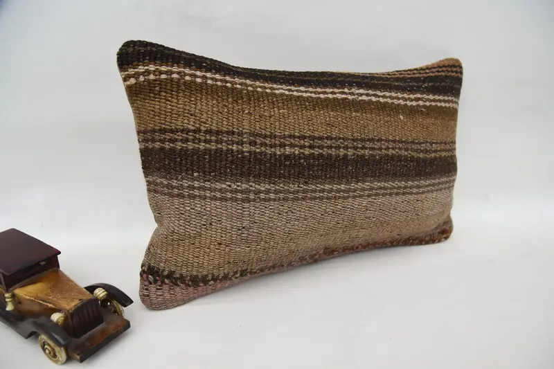 Pillow for Sofa, Yoga Pillow, 12x20 Brown Pillow Sham, Cushion, Floor Pillow Case, Boho Pillow Sham Cover, Ethnical Kilim Rug Pillow - 2