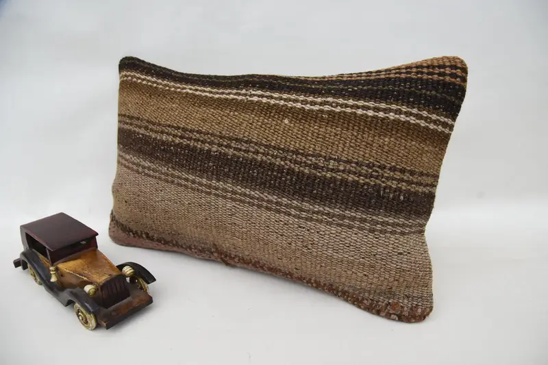Pillow for Sofa, Yoga Pillow, 12x20 Brown Pillow Sham, Cushion, Floor Pillow Case, Boho Pillow Sham Cover, Ethnical Kilim Rug Pillow - 3