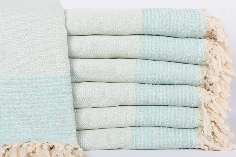 Mint Striped Throw, Organic Cotton Plaid Throw Blanket, 95x91 Inches