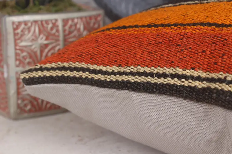 Home Decor Pillow, Turkish Pillow, Cotton Pillow Cover, Cushion Cover, 12x12 Orange Pillow Case, Farmhouse Cushion Case, Pillow for Sofa - 7