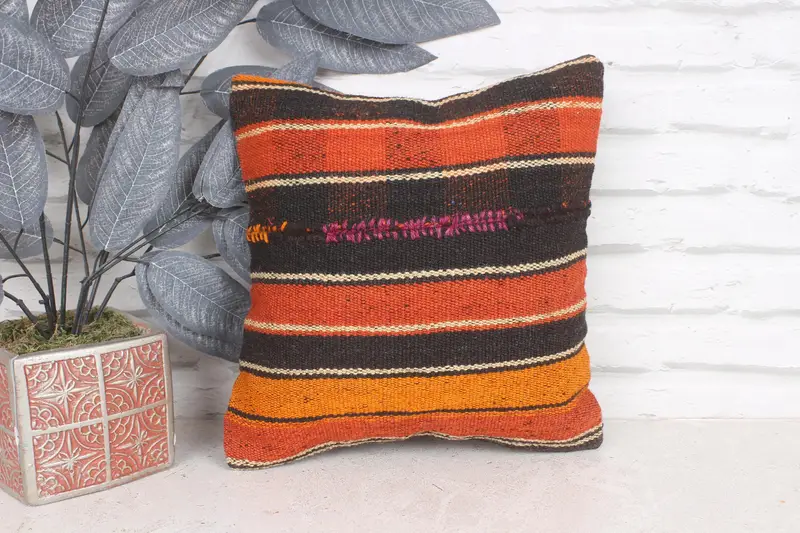 Home Decor Pillow, Turkish Pillow, Cotton Pillow Cover, Cushion Cover, 12x12 Orange Pillow Case, Farmhouse Cushion Case, Pillow for Sofa - 1