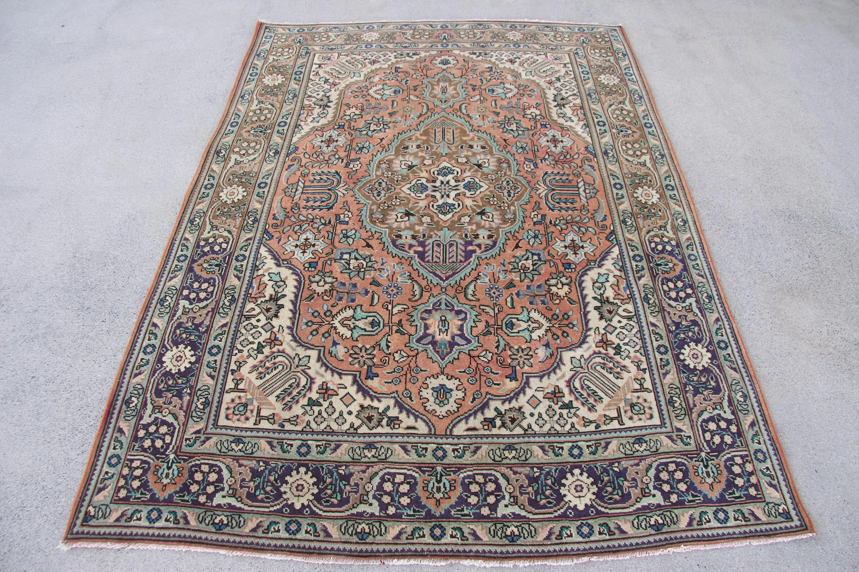 Turkish Vintage Rug, 4.7x6.7 ft Rug, Red Blue Solid Wool Rug - 1