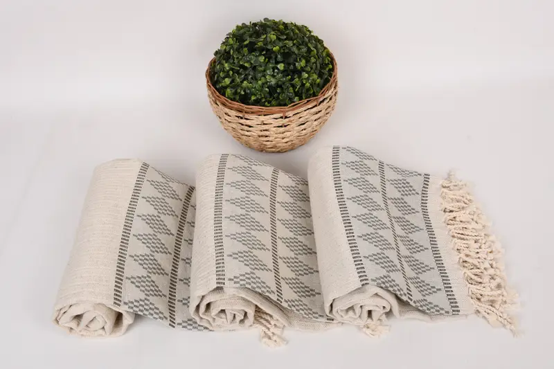 Embroidered Beach Towel, Bath towel, Summer Towel, Yoga Towel, Guest Towel, Peshtemal, Quick-dry towel, Hammam towel, 70x36 Linen Kilim Design Towel - 8