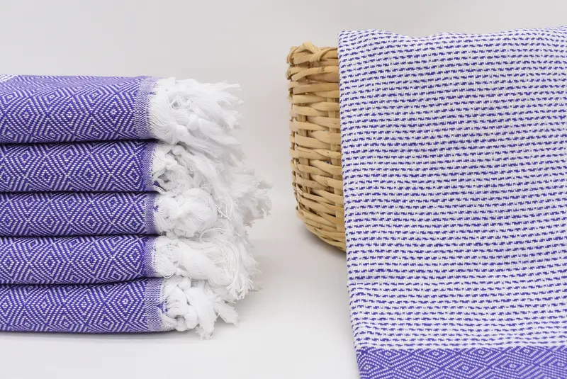 Beach Bag Towel, Turkish Towel, Purple, White, 70x40 inches