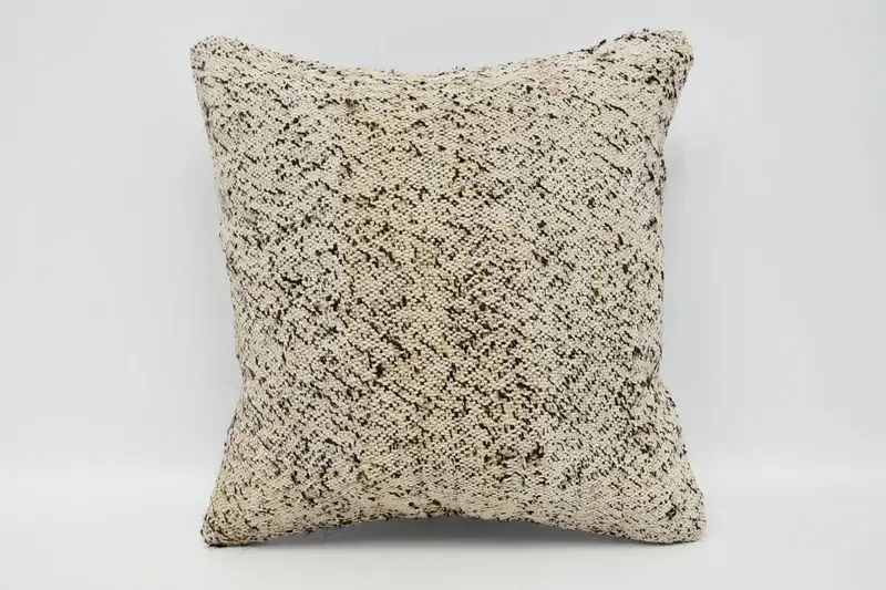 Vintage Antique Pillow Case, Beige 16x16 inch Euro Sham, Dorm Room Plaid Pillow - 1