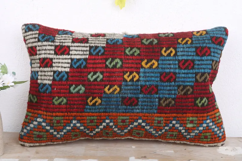Cushion, Gift Pillow, Custom Cushion, Pillow for Couch, Retro Throw Pillow Cover, 12x20 Red Cushion Cover, Handmade Kilim Cushion - 2