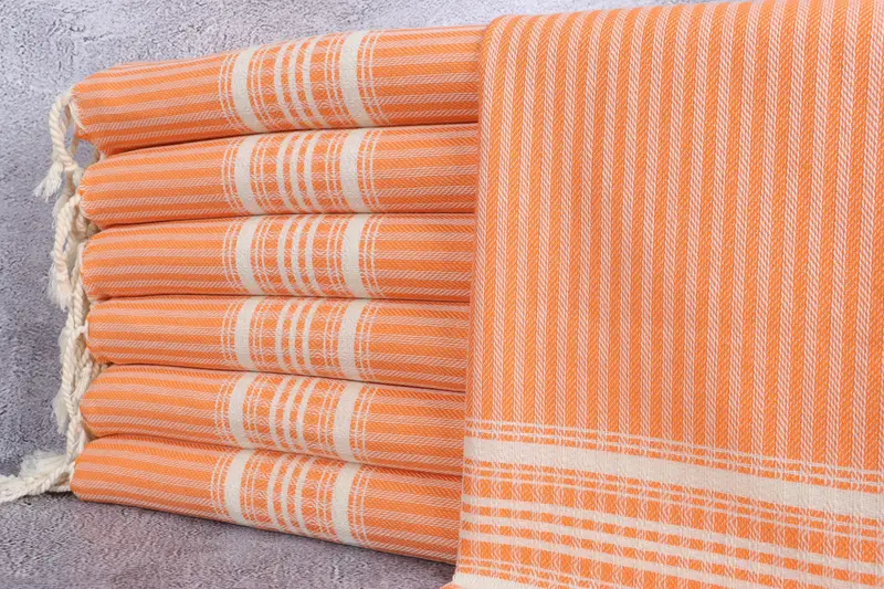 Turkish Towel Striped Orange Beige, 18x40 Inches