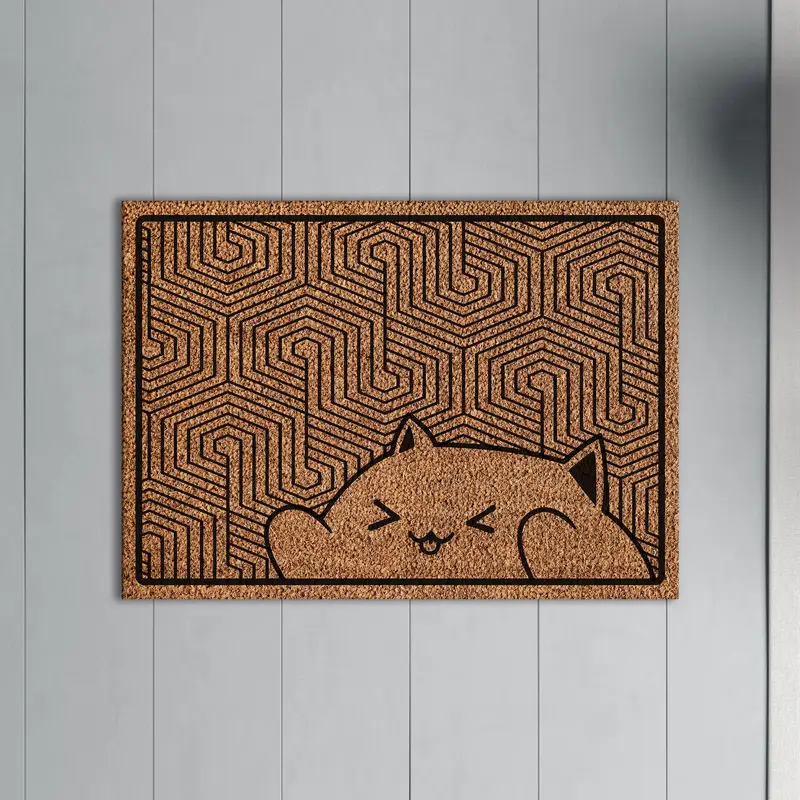 エレガントなプリントラグ：ハニカムパターンのかわいい猫の玄関マットデザイン