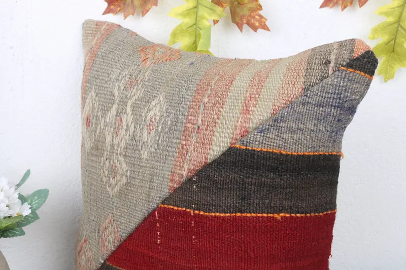 Vintage Kilim Pillow, 16x16 Red Pillow Case, Pillow Cover, Yoga Cushion Cover, Luxury Pillow Case, Pillow for Sofa, Ikat Pillow, Throw Kilim Pillow - 5