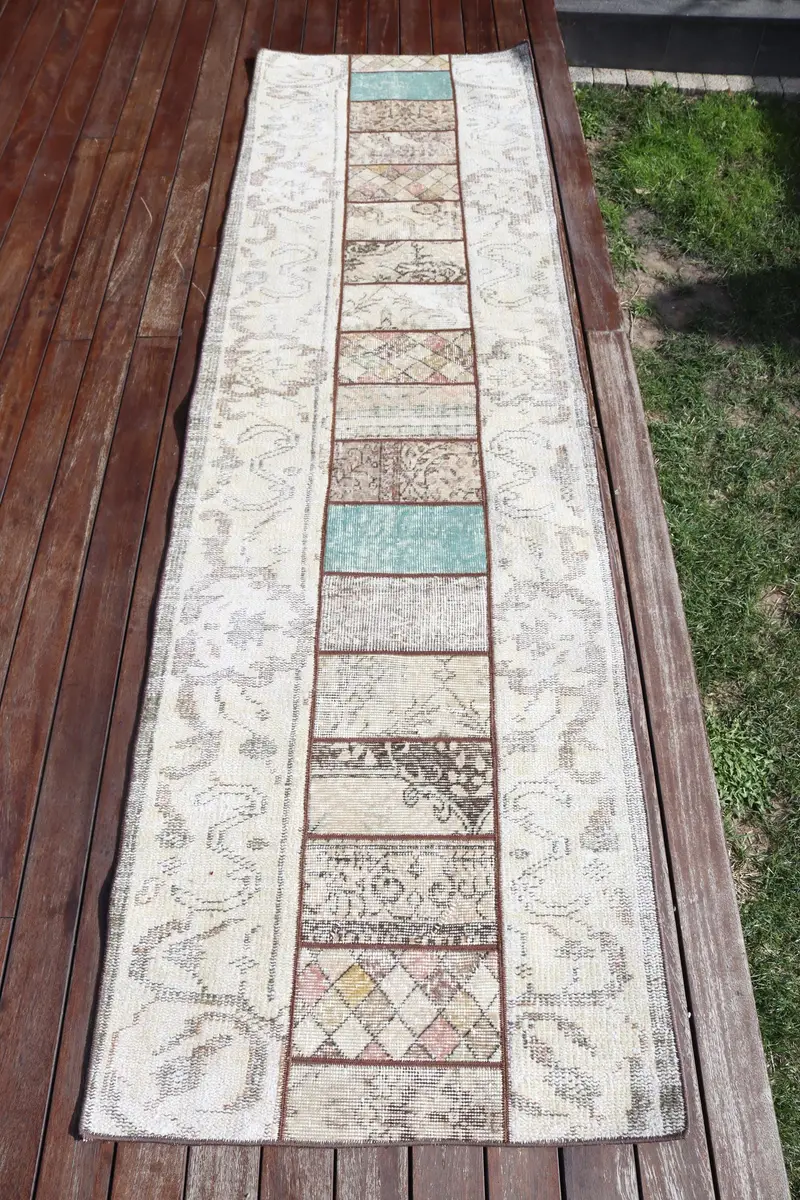 ハンドメイド ベージュ & ブラウン ラグ 2.5x8.8 フィート アニマルプリント