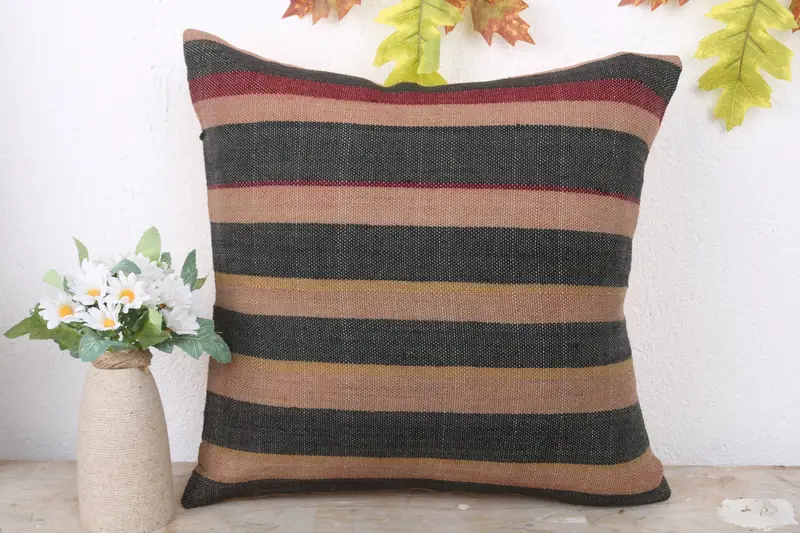 Vintage Kilim Pillow, Pillow for Sofa, Handwoven Cushion, Pillow, Kilim Pillow Cover, Boho Throw Cushion Case, 16x16 Brown Cushion - 2