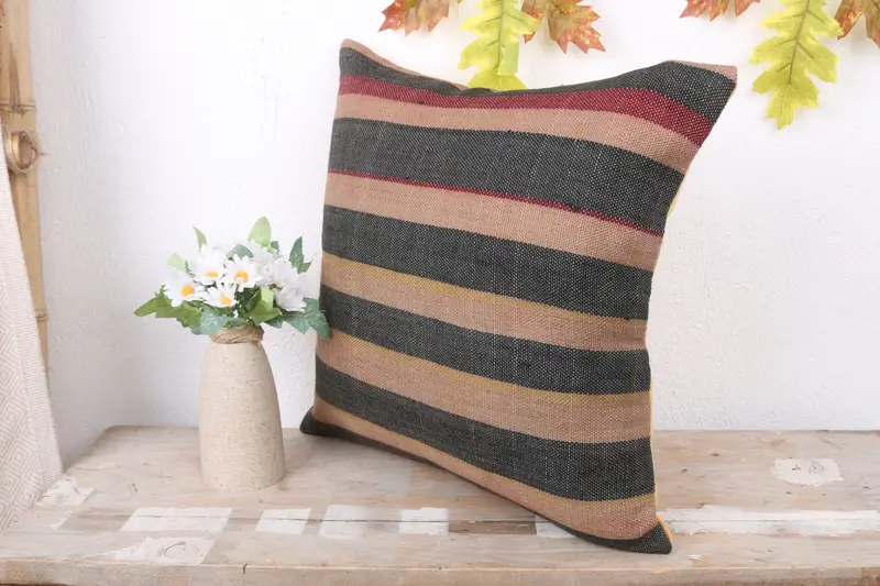 Vintage Kilim Pillow, Pillow for Sofa, Handwoven Cushion, Pillow, Kilim Pillow Cover, Boho Throw Cushion Case, 16x16 Brown Cushion - 4