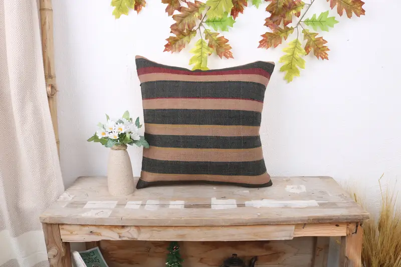 Vintage Kilim Pillow, Pillow for Sofa, Handwoven Cushion, Pillow, Kilim Pillow Cover, Boho Throw Cushion Case, 16x16 Brown Cushion - 1