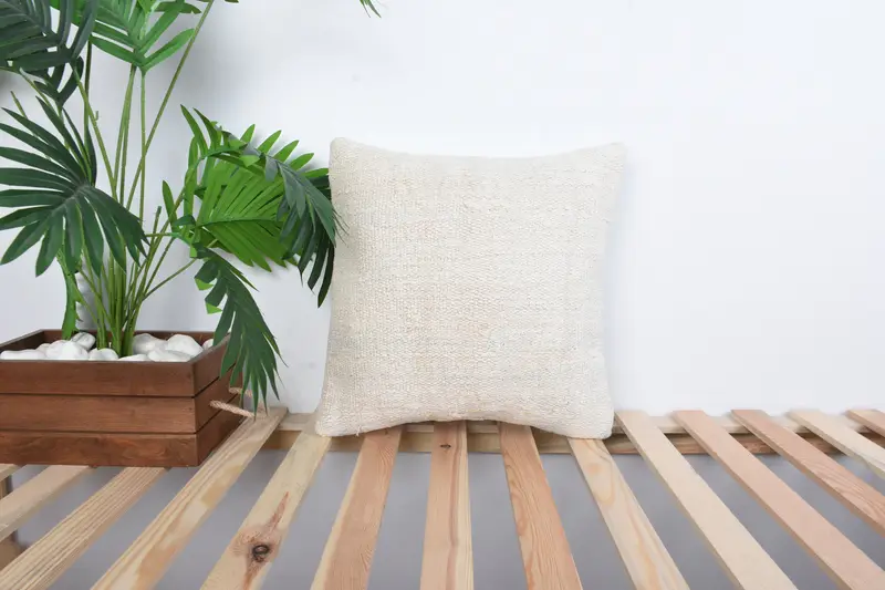 Ethnical Kilim Rug Pillow, 16x16 White Pillow Cover, Southwestern Cushion, Pillow Cover, Throw Kilim Pillow, Vintage Pillow - 1
