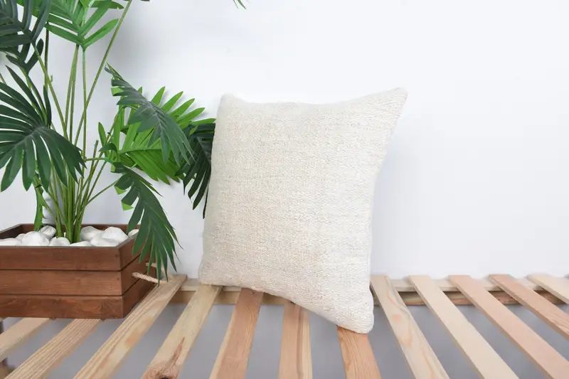 Ethnical Kilim Rug Pillow, 16x16 White Pillow Cover, Southwestern Cushion, Pillow Cover, Throw Kilim Pillow, Vintage Pillow - 5