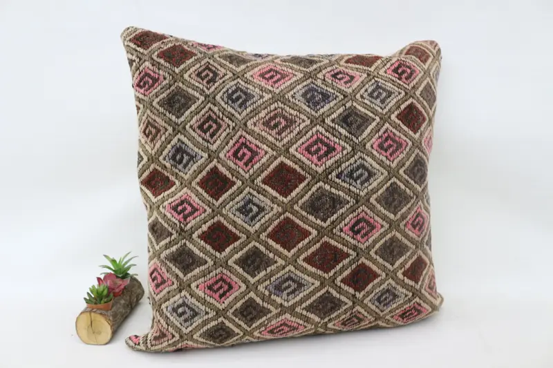 Vintage Kilim Throw Pillow, Cushion, Turkish Kilim Pillow, Comfy Throw Pillow Cover, 28x28 Beige Pillow, Pillow for Couch - 3