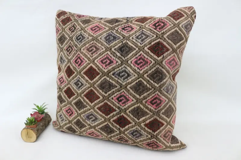 Vintage Kilim Throw Pillow, Cushion, Turkish Kilim Pillow, Comfy Throw Pillow Cover, 28x28 Beige Pillow, Pillow for Couch - 5