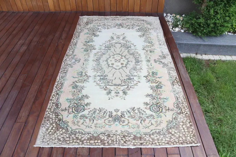 4x7 ft türkischer Teppich, Vintage-Teppich, brauner orientalischer Wollteppich - 1