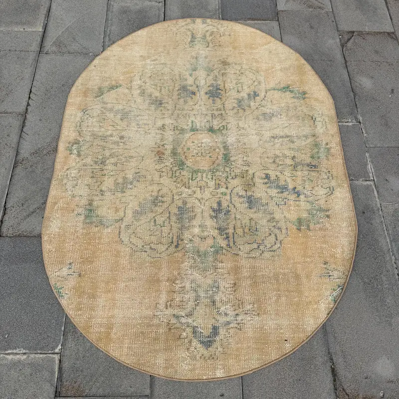 Zarif Bej ve Yeşil Halı, 1,2x5,6 ft Doğadan Esinlenen Dekor