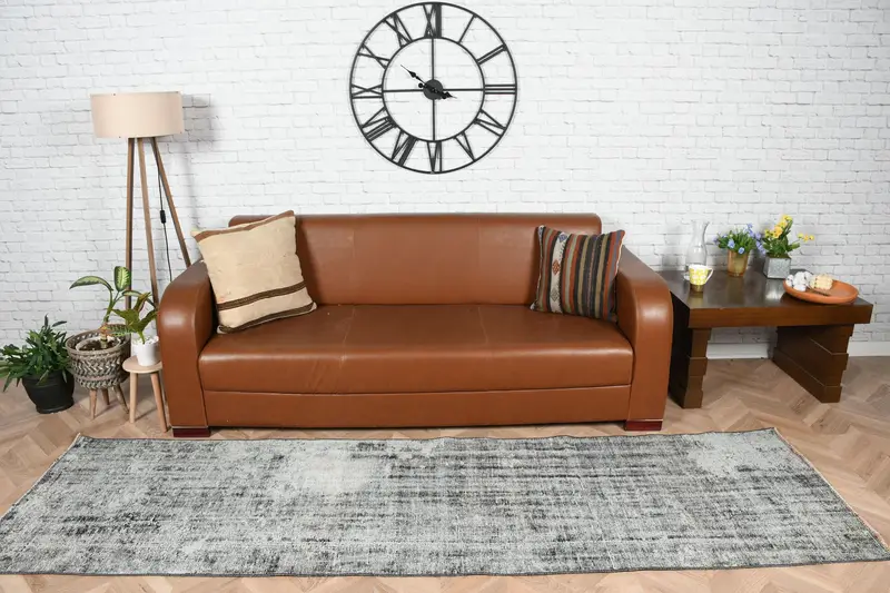 Türk Vintage Halısı, 2.6x9.3 ft Oushak Halısı, Gri Siyah Ombré Halısı - 1