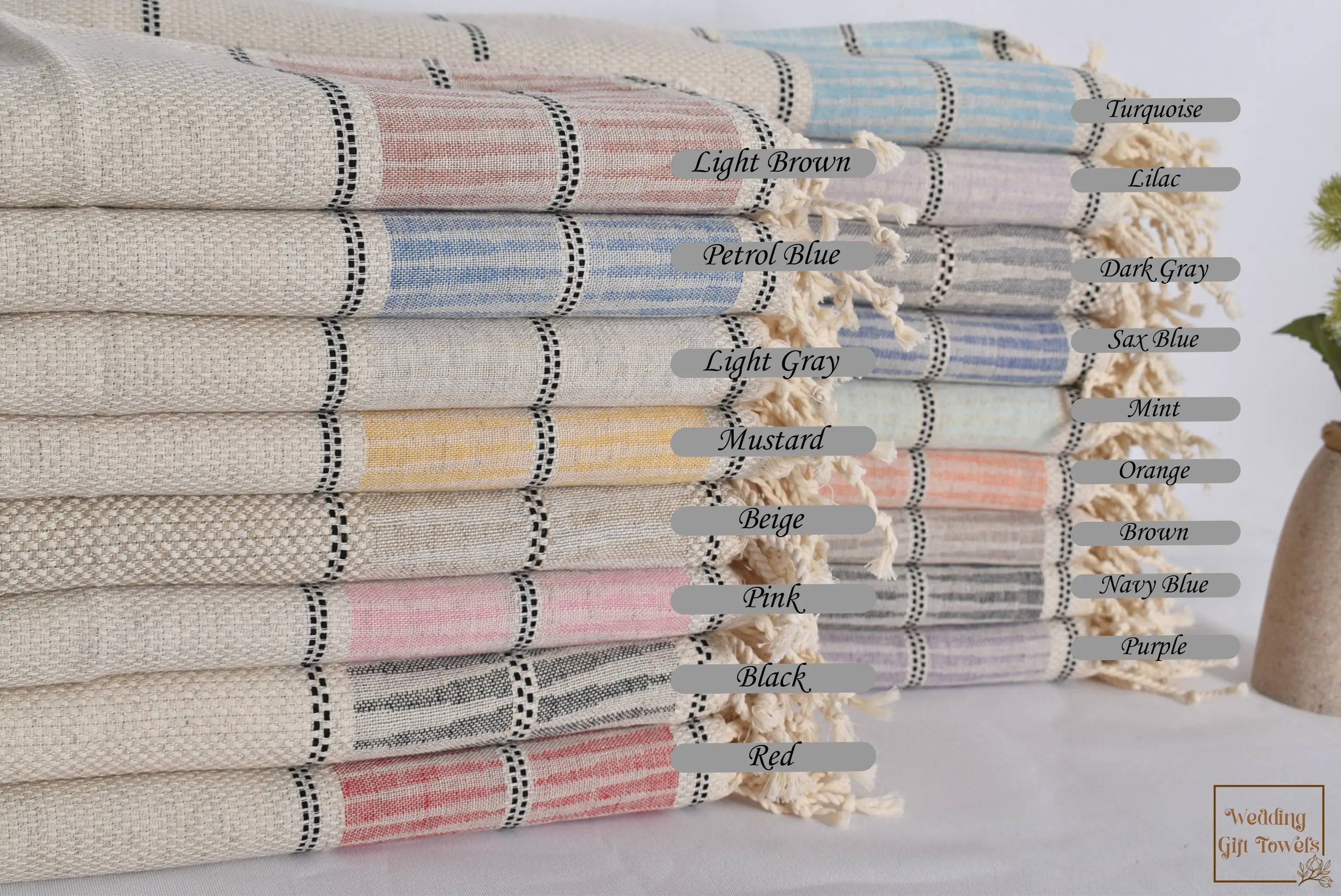 Striped Turkish Cotton Towel Handwoven Beige, 40x20 inches - 1