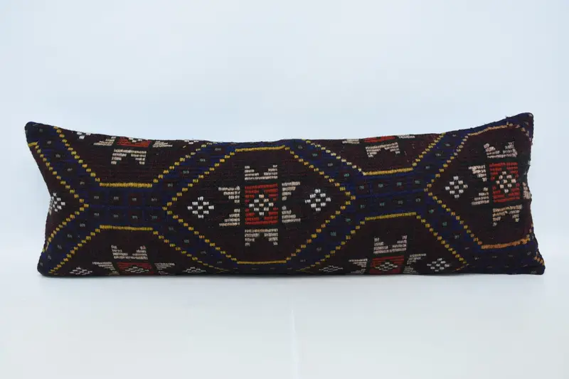 Rectangle Vintage Pillow Sham, Moroccan WovenBlue 16x48 inch Euro Sham - 1