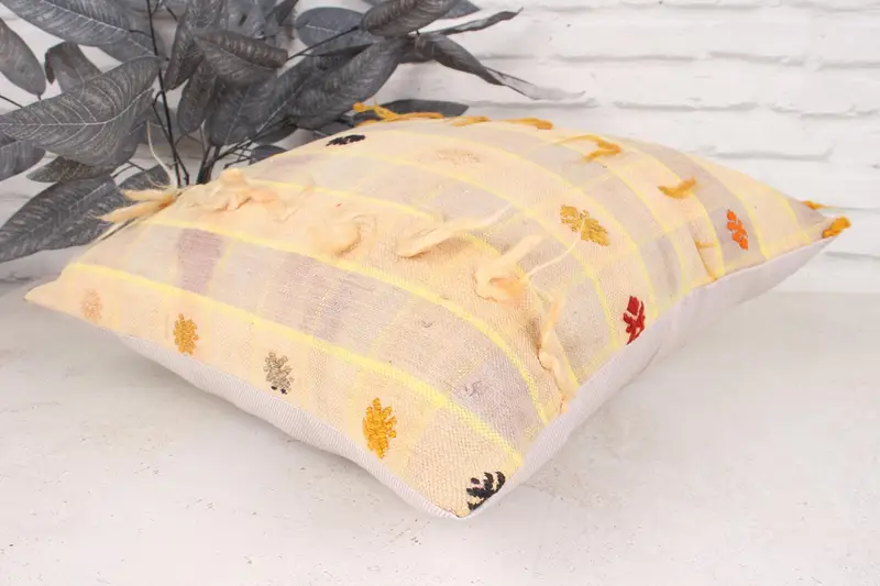 Traditional Pillow Cover, 18x18 Yellow Pillow Sham, Pillow, Boho Pillow, Pillow for Couch, Handmade Kilim Cushion, Ethnic Pillow Cover - 6