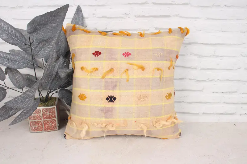 Traditional Pillow Cover, 18x18 Yellow Pillow Sham, Pillow, Boho Pillow, Pillow for Couch, Handmade Kilim Cushion, Ethnic Pillow Cover - 1