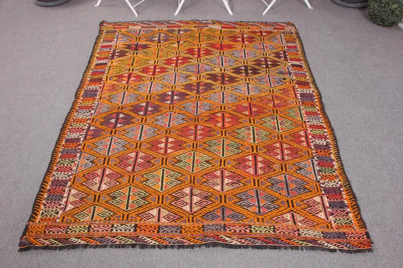 Handmade Moroccan Rug, Yellow & Green 4,5x5,6 ft