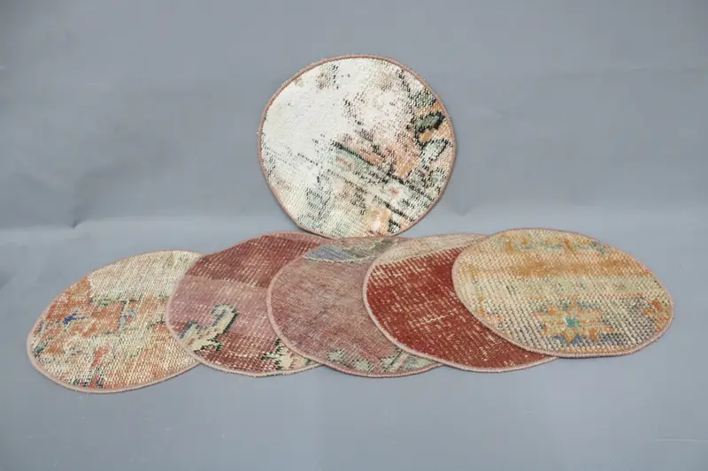 Manteles individuales bohemios en forma de círculo azul y rosa, decoración de algodón y lana