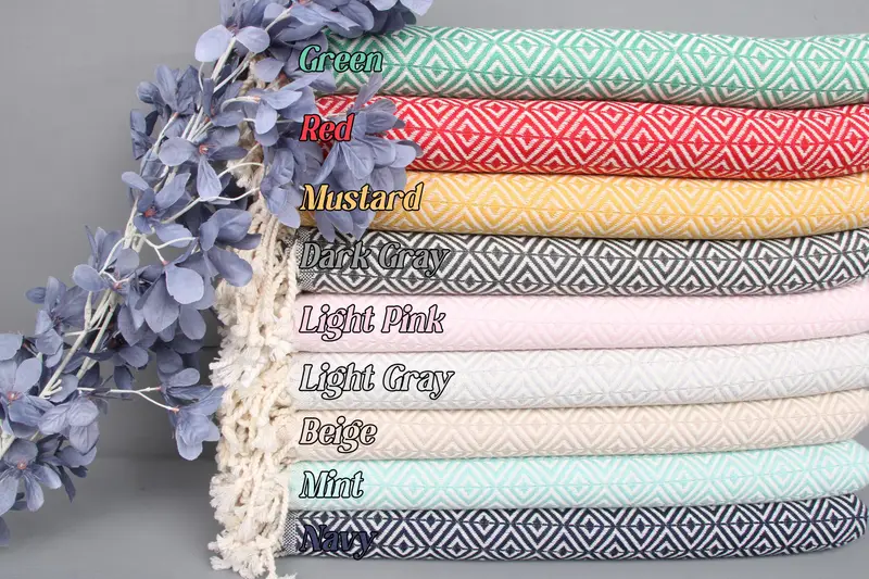 Custom Beach Towel Organic Cotton Diamond Towel, Beige, 40x71 Inches