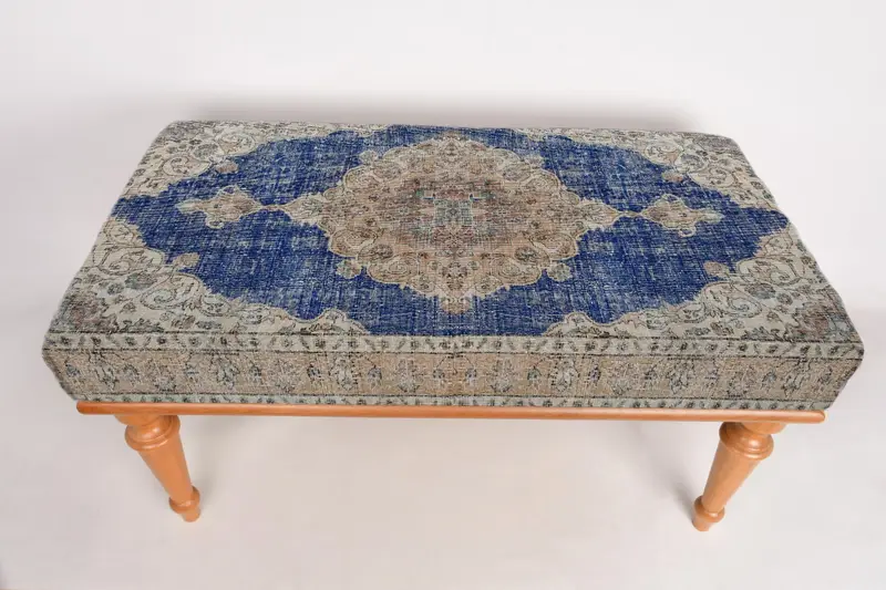 Modüler Mavi & Bej Kilimden Esinlenmiş Osmanlı, Yün Karışımlı Koltuk Takımı