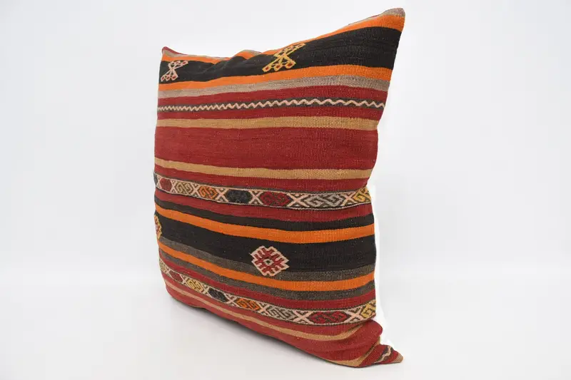 Accent Cushion Case, Cushion Cover, Pillow for Sofa, 28x28 Red Cushion, Boho Pillow, Turkish Bench Pillow, Art Deco Pillow, Throw Kilim Pillow - 4