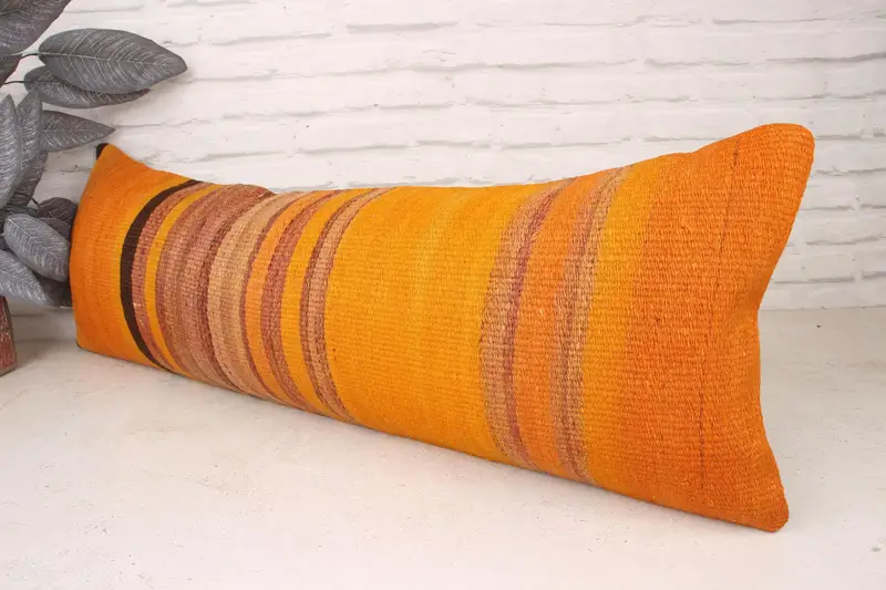 Vintage Kilim Throw Pillow, Kilim Pillow, Handwoven Pillow, Pillow Sham, Authentic Pillow Cover, 12x36 Orange Cushion Case, Turkish Kilim Pillow - 4