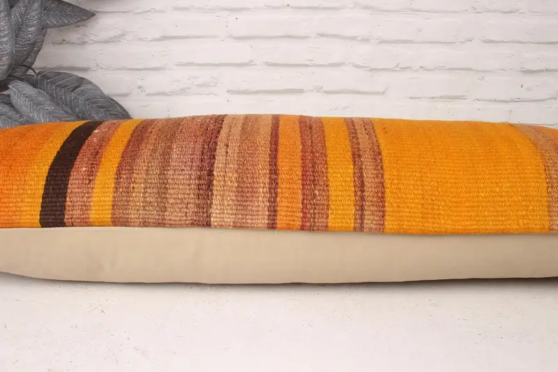 Vintage Kilim Throw Pillow, Kilim Pillow, Handwoven Pillow, Pillow Sham, Authentic Pillow Cover, 12x36 Orange Cushion Case, Turkish Kilim Pillow - 5