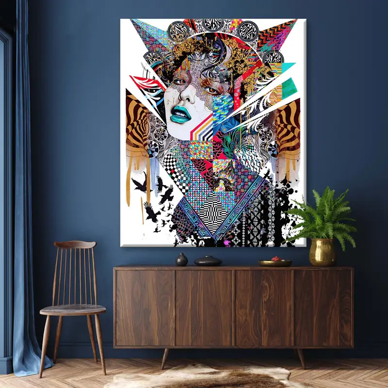 Psychedelic duvar sanatı, Dreamers Canvas, soyut kadın sanatı, mürekkep model baskı, siyah tüyler, soyut sanat, bilinç, kadın sanatı, - 4