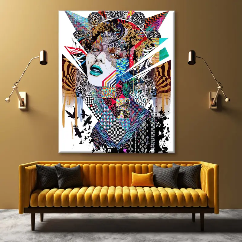 Psychedelic duvar sanatı, Dreamers Canvas, soyut kadın sanatı, mürekkep model baskı, siyah tüyler, soyut sanat, bilinç, kadın sanatı, - 3