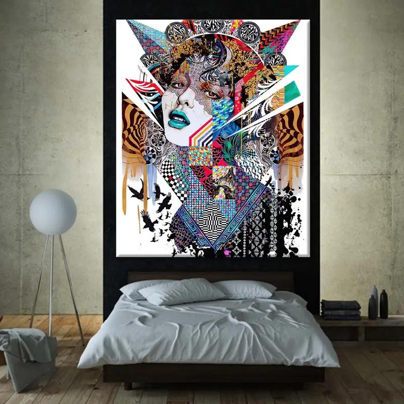 Psychedelic duvar sanatı, Dreamers Canvas, soyut kadın sanatı, mürekkep model baskı, siyah tüyler, soyut sanat, bilinç, kadın sanatı, - 5