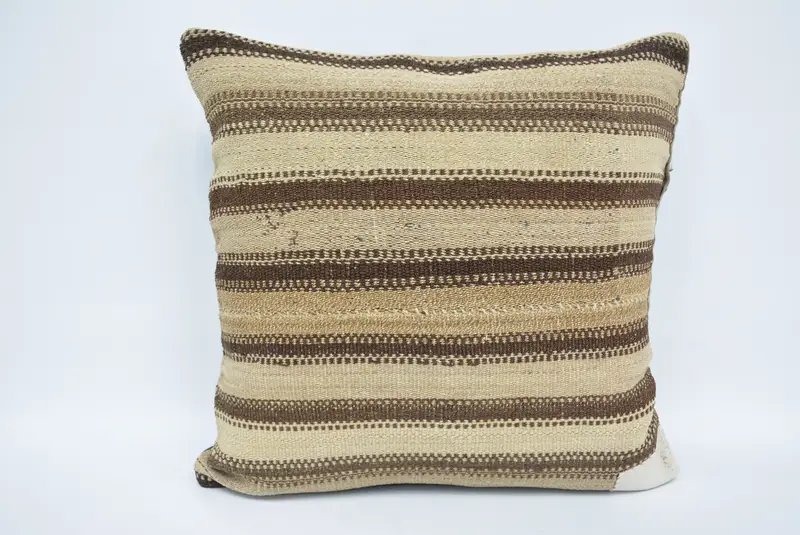 Beige und braun gestreiftes Wurfkissen, vielseitiges 24x24 Kissen