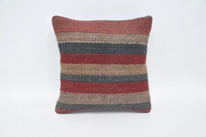 Throw Red Bohemian Cushion Cover, Striped Antique Small Square 30x30 cm Pillow Cover - 1