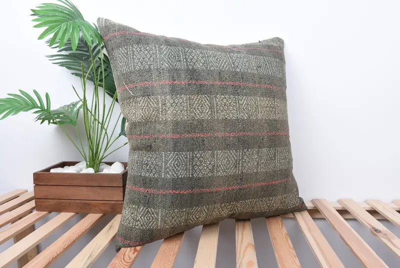 24x24 Gray Pillow Cover, Cushion, Antique Pillows, Gift Pillow, Bohemian Cushion Cushion Case, Tribal Pillow Cover, Yoga Pillow, Kilim Cushion Sham - 4