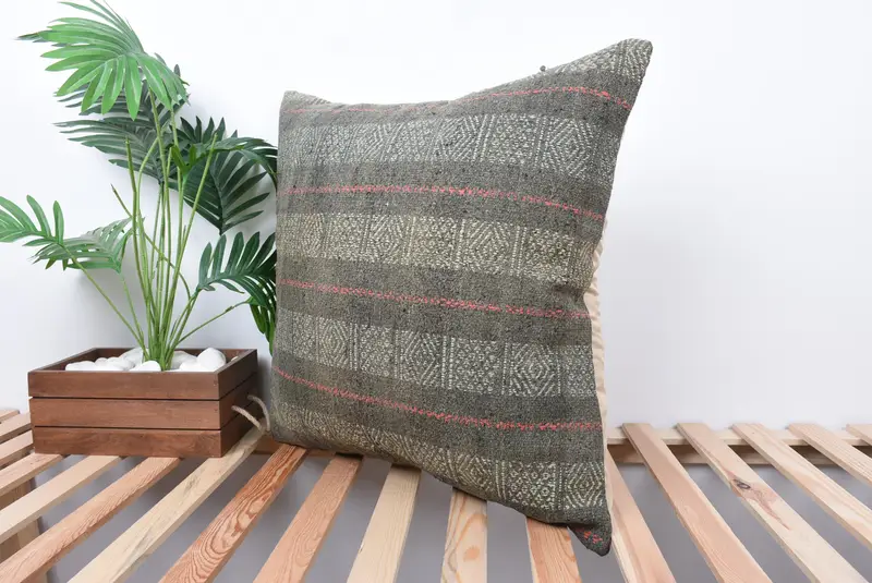 24x24 Gray Pillow Cover, Cushion, Antique Pillows, Gift Pillow, Bohemian Cushion Cushion Case, Tribal Pillow Cover, Yoga Pillow, Kilim Cushion Sham - 5