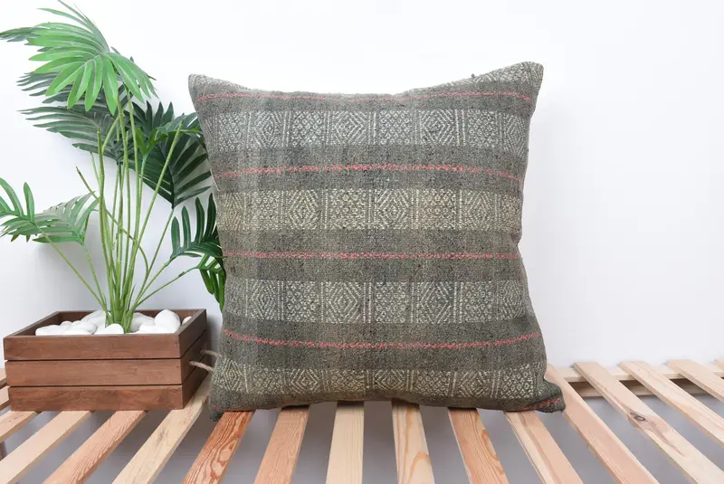 24x24 Gray Pillow Cover, Cushion, Antique Pillows, Gift Pillow, Bohemian Cushion Cushion Case, Tribal Pillow Cover, Yoga Pillow, Kilim Cushion Sham - 1