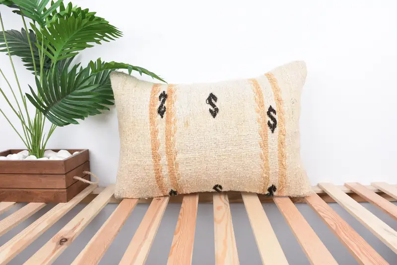 Handmade Pillow Sham, Vintage Pillow, Handmade Cushion, Cushion Cover, 16x24 White Pillow Case, Throw Kilim Pillow, Pillow for Sofa - 1