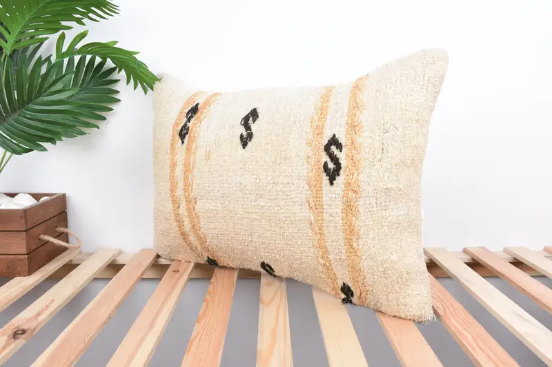 Handmade Pillow Sham, Vintage Pillow, Handmade Cushion, Cushion Cover, 16x24 White Pillow Case, Throw Kilim Pillow, Pillow for Sofa - 5