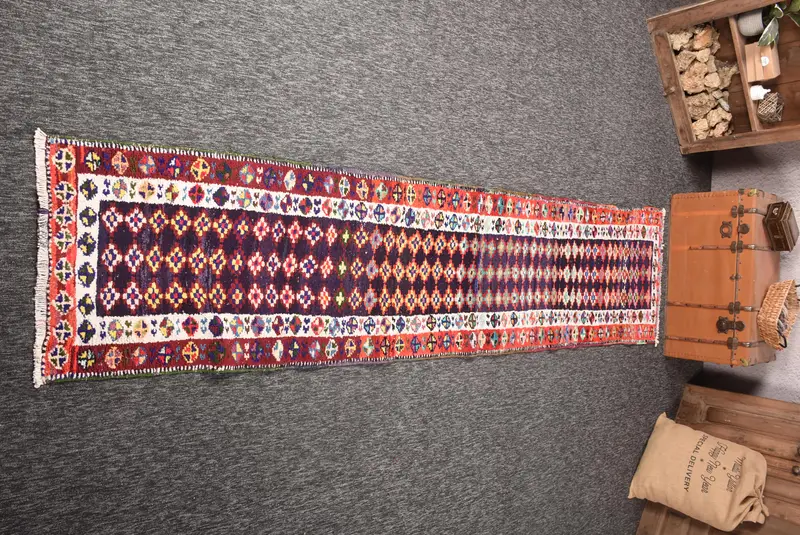 2.3x10.9 ft Türk Halısı, Herki Halısı, Gökkuşağı Geometrik Halı Yünü - 1
