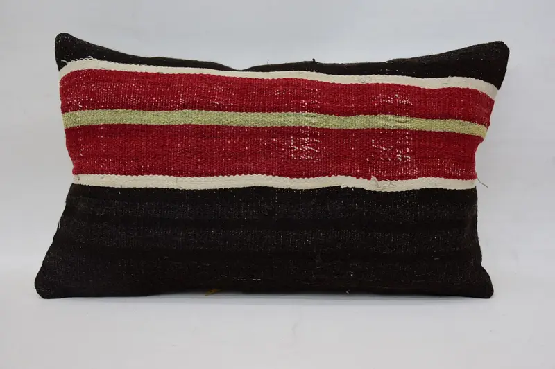 Turkish Red Striped Pillow Case, Moroccan 12x20 inch College Dorm Decor Euro Sham - 1