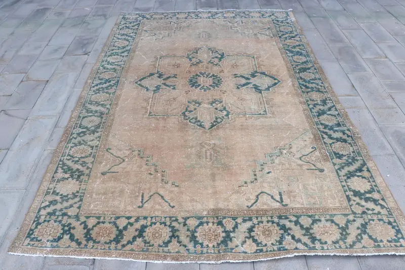 8x11.7 ft Turkish Oushak Rug, Brown Floral Vintage Wool Rug - 1