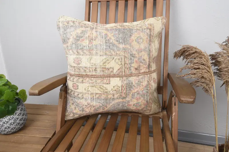 Turkish Wool Beige Euro Sham, Gift Square 20x20 inch Pillow Case - 1